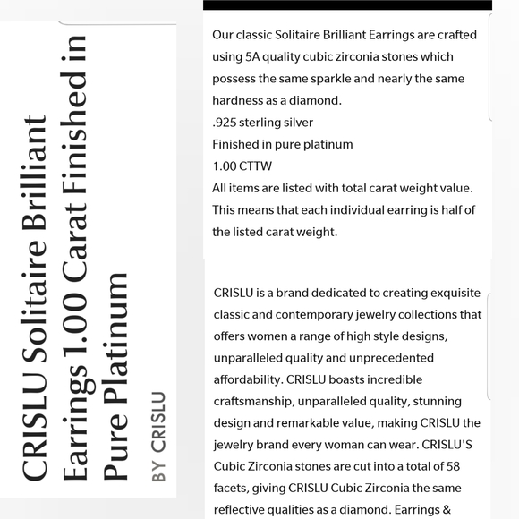 Diamond Studs 5A CZ in Pure Platinum - Picture 6 of 8